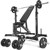 Marbo-sport Marbo Sport - Set MS30_2.0_83KG_G | Doppelseitig verstellbare Hantelbank + Hantelablage (2 Stück) mit Sicherung + Stangen- und Hantelscheiben gummiert Set 83 kg