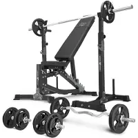 Marbo-sport Marbo Sport - Set MS30_2.0_83KG | Doppelseitig verstellbare Hantelbank + Hantelablage (2 Stück) mit Sicherung + Stangen- und Hantelscheiben Set 83 kg