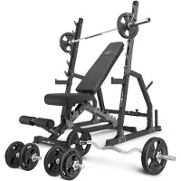 Marbo-sport Marbo Sport - Set MS3_2.0_83KG | Doppelseitige Bank + Verstellbare Hantelablage mit Notablage und Abstandsverstellung + Stangen- und Hantelscheiben Set 83 kg