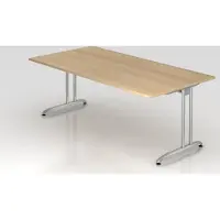 Proregal Schreibtisch Markku | Eiche | BxT 200x100cm | Arbeitshöhe 72cm | höhenjustierbar 0-10 mm | C-Fuß-Gestell Silber | Bürotisch