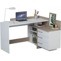 You do it Eckschreibtisch mit 3 Schubladen – Eiche und Weiß – 128,5 x 105,7 x 83,2 cm – THALES