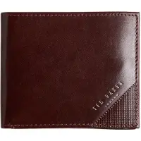 Ted Baker Leder Geldbörse Embossed Corner Leather Bifold Coin Wallet Brown dunkelbraun