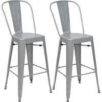 Mendler 2er-Set Barhocker HWC-A73, Barstuhl Tresenhocker mit Lehne, Metall Industriedesign ~ grau