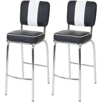 Generique 2er-Set Barhocker Avellino, Barstuhl Tresenhocker, Retro 50er Jahre Design, Kunstleder schwarz-weiß