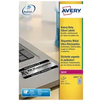 Avery Typenschildetiketten L6011-20, extrem robust, geeignet für SW-Laserdrucker, 63,5 x 29,6 mm, 540 Stück/20 A4-Bogen, Polyesterfolie, silber