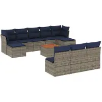 vidaXL 11-teiliges Gartensofa-Set mit Kissen, grau, Polyrattan