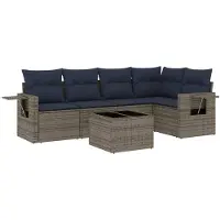 vidaXL 6-teiliges Gartensofa-Set mit Kissen, grau, Polyrattan
