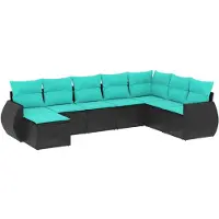 vidaXL 8-teiliges Gartensofa-Set mit Kissen, schwarzes Polyrattan