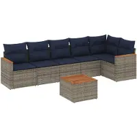 vidaXL 7-teiliges Gartensofa-Set mit Kissen, grau, Polyrattan
