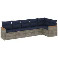 vidaXL 6-teiliges Gartensofa-Set mit Kissen, grau, Polyrattan