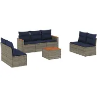 vidaXL 8-teiliges Gartensofa-Set mit Kissen, grau, Polyrattan