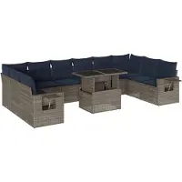 vidaXL 11-teiliges Gartensofa-Set mit Kissen, grau, Polyrattan
