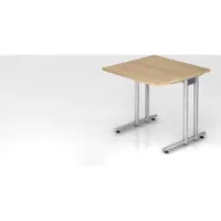 Proregal Schreibtisch Mauno | Eiche | BxT 80x80cm | Arbeitshöhe 72cm | höhenjustierbar 0-10 mm | C-Fuß-Gestell Silber | Bürotisch