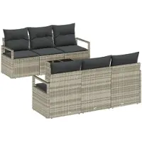 vidaXL Sofa Set 7 stk. 6-Sitzanzahl Hellgrau Poly Rattan