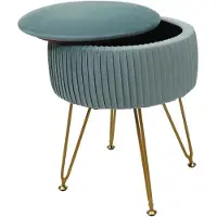Mendler Sitzhocker HWC-K47, Hocker mit Staufach, Ø 33cm, Samt-Optik ~ grün, Gestell gold