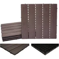 Mendler WPC Bodenfliese HWC-E20, Holzoptik Balkon/Terrasse, 3D-Struktur linear ~ 4x je 50x50cm = 1qm, geprägt dunkelbraun