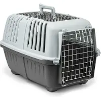 Lionto Transportbox für Haustiere, robust & sicher, aus recyceltem Polypropylen, mit Metalltür & Tragegriff, 58,5x35,5x40 cm, anthrazit