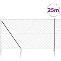vidaXL Maschendrahtzaun mit Stacheln 25 x 1,6 m Grau Netz