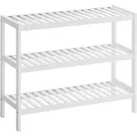Songmics Bambus Schuhregal, 3-stufiges Aufbewahrungsregal, 70 x 26 x 55 cm (B x T x H), ideal für Flur, Badezimmer, Wohnzimmer und Korridor, weiß LBS13W