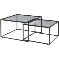 En.casa Couchtisch 2er Set 'Tromlaslo' Metallgestell quadratisch Rauchglas, grau