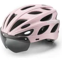 RockBros Fahrradhelm mit abnehmbaren, UV-geschützten Gläsern, abnehmbarem Visier, Unisex - Rosa