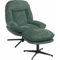 Mendler Relaxsessel mit Hocker MCW-P32, Fernsehsessel Nosagfederung, drehbar Metall Stoff/Textil Chenille (370 g/m²) grün