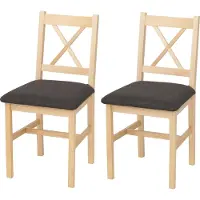 Mendler 2er-Set Esszimmerstuhl MCWC-F77, Lehnstuhl Küchenstuhl Stuhl, Massiv-Holz Stoff Landhaus natur, Polster schwarz