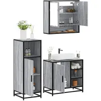 vidaXL 3-tlg. Badmöbel-Set Grau Sonoma Holzwerkstoff