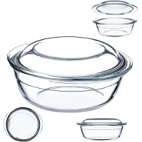 Kadax 2,2 l hitzebeständige Form mit Deckel, kleines, rundes Glas zum Backen