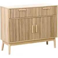 Beliani Sideboard Hellbraun Holz u. MDF-Platte Holzoptik Lamellen-Optik Halbhoch mit 2 Schubladen 2 Türen Skandi Wohnzimmer Mehrzweckschrank
