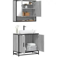 vidaXL 2-tlg. Badmöbel-Set Grau Sonoma Holzwerkstoff