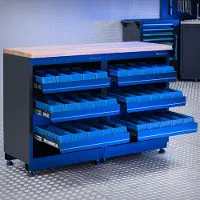 Datona Werkbank PREMIUM Eichen-Arbeitsplatte mit Aufbewahrungsboxen - 136 cm