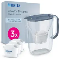 Brita Style Essential stone blue 3 filtri, Pitcher-Wasserfilter, 2,4 l, Steinfarbe, Transparent