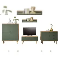Furn.Design Wohnwand "Juna" in Salbei und Eiche Wohnkombination skandinavisch 4-teilig 341 cm
