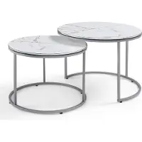 En.casa Couchtischset ’Skagen’ im 2er Set Marmor, weiß / Silber