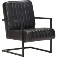 vidaXL Freischwinger Sessel Schwarz Echtleder
