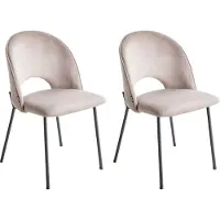 Beliani Esszimmerstuhl 2er Set Taupe Samtstoff mit Schwarzen Metallbeinen Retro Glamourös Wohnzimmer Esszimmer Wohnküche