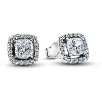 Pandora Timeless 925 Sterling Silver Square Halo Stud Earrings 293551C02