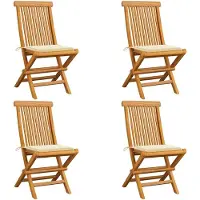 vidaXL Gartenstühle mit Cremeweißen Kissen 4 Stk. Teak Massivholz