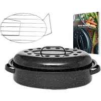 GRANITE WARE GRANITEWARE - Roaster Cocotte im Mittelformat - Emaillierter Stahl - Oval - 4L - Ultraleicht - Kochrost aus Edelstahl + Buch mit 35 Rezepten