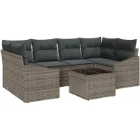 vidaXL Sofa Set 7 Stk. Grau [Synthetisch]: Poly Rattan