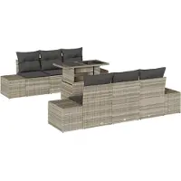 vidaXL Sofa Set 7 Stk. Hellgrau Poly-Rattan