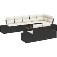 vidaXL Gartensofa-set 9 stk. Schwarz und Creme Poly-Rattan