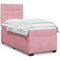 vidaXL Boxspringbett mit Matratze Rosa 100x200 cm Samt