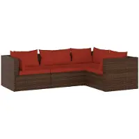 vidaXL 4-tlg. Garten-Lounge-Set mit Auflagen Poly Rattan Braun