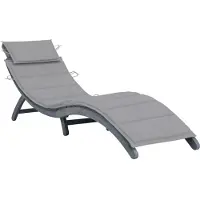 Helloshop26 - Sonnenliege Deckstuhl Sonnenbett Gartenbett Terrassenmöbel mit grauem Kissen massives Akazienholz 02_0012462