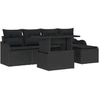 vidaXL Sitzgruppe für den Outdoor mit Kissen 6 pcs Schwarz Poly Rattan