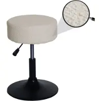 Mendler Hocker HWC-C22, Sitzhocker Schminkhocker, höhenverstellbar drehbar Ø 37cm Stoff Bouclé (450g/m2) FSC ~ creme-weiß