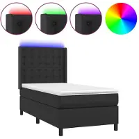 vidaXL Boxspringbett mit Matratze & LED Schwarz 90x190 cm Kunstleder