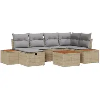 vidaXL Gartensofa-set 7 stk. Beige Poly-Rattan